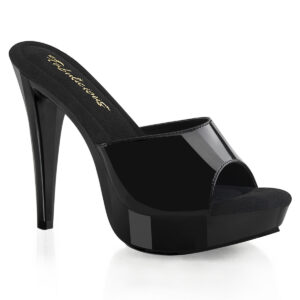 High Heel Mini Plateau Pantolette Cocktail-501 in schwarz Lack mit weichgepolsterter Innensohle, 12,5 cm Absatz, 3 cm Plateau.