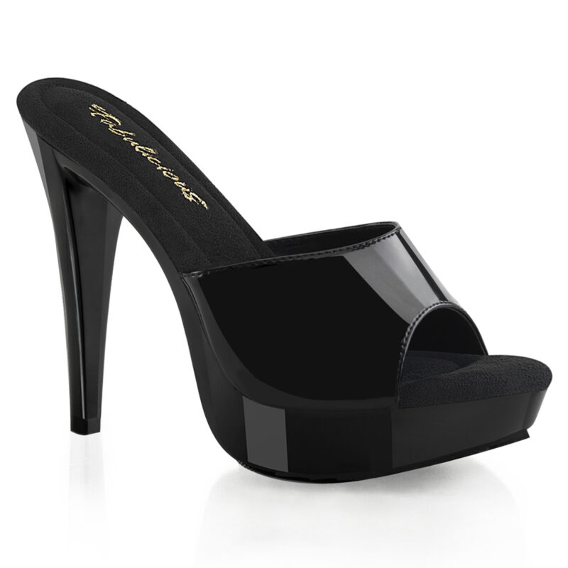High Heel Mini Plateau Pantolette Cocktail-501 in schwarz Lack mit weichgepolsterter Innensohle, 12,5 cm Absatz, 3 cm Plateau.