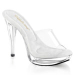Durchsichtige High Heel Mini Plateau Pantolette Cocktail-501 mit klarem Plateau und weichgepolsterter heller Innensohle, 12,5 cm Absatz, 3 cm Plateau.