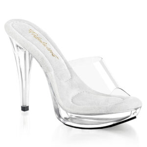 Durchsichtige High Heel Mini Plateau Pantolette Cocktail-501 mit klarem Plateau und weichgepolsterter heller Innensohle, 12,5 cm Absatz, 3 cm Plateau.