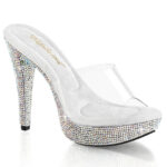 Durchsichtige High Heel Mini Plateau Pantolette Cocktail-501 mit strassbesetztem Plateau und weichgepolsterter heller Innensohle, 12,5 cm Absatz, 3 cm Plateau.