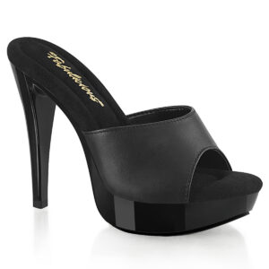 High Heel Mini Plateau Pantolette Cocktail-501 in schwarz Leder mit weichgepolsterter Innensohle, 12,5 cm Absatz, 3 cm Plateau.