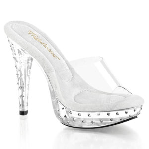 Durchsichtige High Heel Mini Plateau Pantolette Cocktail-501SDT mit strassbesetztem 3 cm Plateau und 12,5 cm Absatz, sowie weichgepolsterter Innensohle.