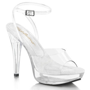 Durchsichtige High Heel Mini Plateau Sandalette Cocktail-506 mit klarem Plateau und weichgepolsterter heller Innensohle, 12,5 cm Absatz, 3 cm Plateau.