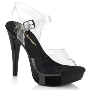 Durchsichtige Riemchensandalette mit schwarzem Mini Plateau COCKTAIL-508, weichgepolsterte schwarze Innensohle, 12,5 cm Absatz, 3 cm Plateau.