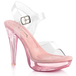 Durchsichtige Riemchensandalette mit baby pinkem Mini Plateau COCKTAIL-508, weichgepolsterte pinke Innensohle, 12,5 cm Absatz, 3 cm Plateau.