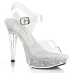Durchsichtige High Heel Mini Plateau Sandalette Cocktail-508RSI mit strassbesetztem Plateau und weichgepolsterter heller Innensohle, 12,5 cm Absatz, 3 cm Plateau.