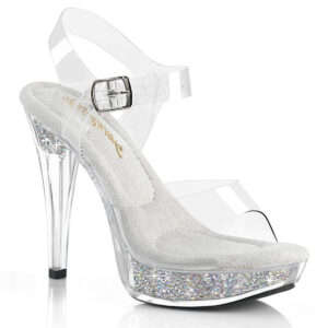 Durchsichtige High Heel Mini Plateau Sandalette Cocktail-508RSI mit strassbesetztem Plateau und weichgepolsterter heller Innensohle, 12,5 cm Absatz, 3 cm Plateau.