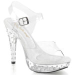 Durchsichtige High Heel Mini Plateau Sandalette Cocktail-508SDT mit strassbesetztem 3 cm Plateau und 12,5 cm Absatz, sowie weichgepolsterter Innensohle.