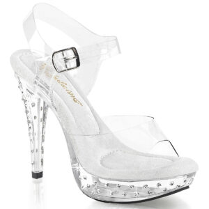 Durchsichtige High Heel Mini Plateau Sandalette Cocktail-508SDT mit strassbesetztem 3 cm Plateau und 12,5 cm Absatz, sowie weichgepolsterter Innensohle.