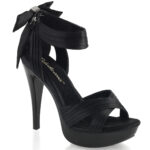 Mini Plateau Sandalette Cocktail-568 in schwarz Satin mit weichgepolsterter schwarzer Innensohle, 12,5 cm Absatz, 3 cm Plateau.
