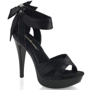 Mini Plateau Sandalette Cocktail-568 in schwarz Satin mit weichgepolsterter schwarzer Innensohle, 12,5 cm Absatz, 3 cm Plateau.