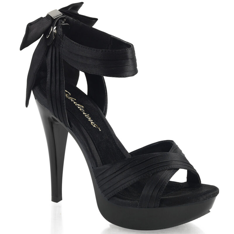 Mini Plateau Sandalette Cocktail-568 in schwarz Satin mit weichgepolsterter schwarzer Innensohle, 12,5 cm Absatz, 3 cm Plateau.