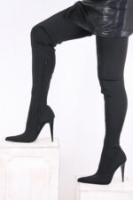High Heel Lycra Overknee Stiefel mit 13 cm Absatz.