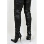 Overknee Stiefel von Miceli - Made in Italy mit 12-14 cm hohem Stiletto-Absatz in schwarz Stretchkunstleder.