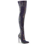 Schwarzer Multi Glitter High Heel Overknee Stiefel mit 12,5 cm Stiletto Absatz von Pleaser USA.