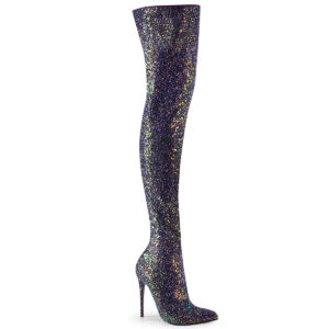Schwarzer Multi Glitter High Heel Overknee Stiefel mit 12,5 cm Stiletto Absatz von Pleaser USA.