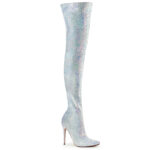 Weisser Multi Glitter High Heel Overknee Stiefel mit 12,5 cm Stiletto Absatz von Pleaser USA.