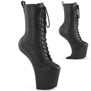 Absatzlose Heelless Plateau Stiefelette CRAZE-1040 in schwarz Kunstleder mit Schnürung, an der Ferse 20 cm hoch und 7,6 cm Plateau.