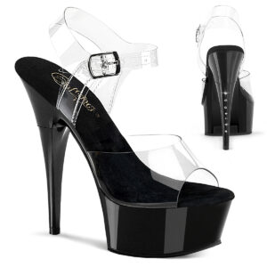 Durchsichtige High Heels Sandalette Captiva-608 mit schwarzem 4,5 cm hohem Plateau und 14,5 cm Absatz.