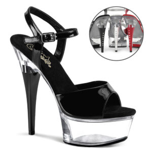 High Heels Sandalette Captiva-609 in schwarz Lack mit klarem 4,5 cm hohem Plateau und schwarzem 14,5 cm Absatz, sowie einer schwarzen, weichen Lederinnensohle.