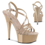 High Heels Riemchen Sandalette CAPTIVA-613 in nude Lack mit 4,5 cm hohem Plateau und 14,5 cm Absatz von Pleaser USA, weichgepolsterte helle Lederinnensohle.