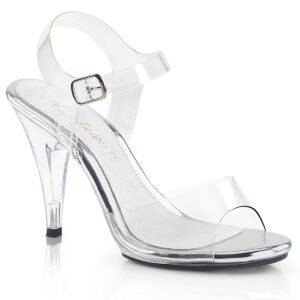 Durchsichtige klassische Sandalette mit Riemchen und 10 cm Absatz aus der Kollektion Fabulicious von Pleaser mit heller Innensohle.