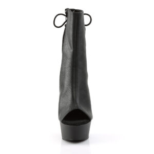 Offene zehenfreie Peep Toe Plateau Stiefelette mit Schnürung hinten von Pleaser mit 15 cm Absatz in schwarz Kunstleder PU.