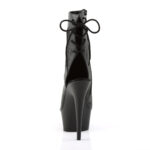 Offene zehenfreie Peep Toe Plateau Stiefelette mit Schnürung hinten von Pleaser mit 15 cm Absatz in schwarz Kunstleder PU.