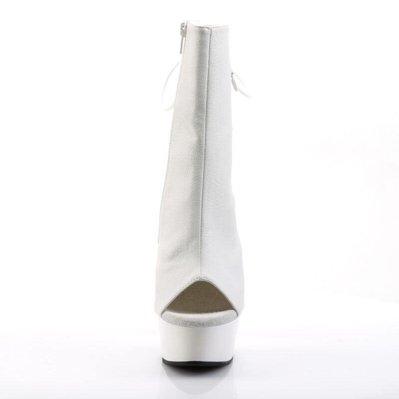 Offene zehenfreie Peep Toe Plateau Stiefelette mit Schnürung hinten von Pleaser mit 15 cm Absatz in weiss Kunstleder PU.