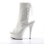 Offene zehenfreie Peep Toe Plateau Stiefelette mit Schnürung hinten von Pleaser mit 15 cm Absatz in weiss Kunstleder PU.