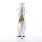 Offene zehenfreie Peep Toe Plateau Stiefelette mit Schnürung hinten von Pleaser mit 15 cm Absatz in weiss Kunstleder PU.