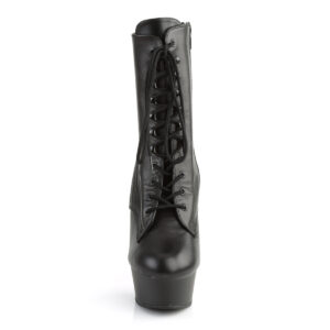 Plateau Stiefelette mit Schnürung und seitlichem Reißverschluss von Pleaser mit 15 cm Absatz in schwarz Leder.