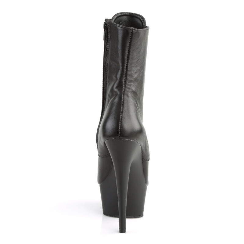 Plateau Stiefelette mit Schnürung und seitlichem Reißverschluss von Pleaser mit 15 cm Absatz in schwarz Leder.