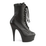 Plateau Stiefelette mit Schnürung und seitlichem Reißverschluss von Pleaser mit 15 cm Absatz in schwarz Leder.