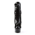 Plateau Stiefelette mit Schnürung und seitlichem Reißverschluss von Pleaser mit 15 cm Absatz in schwarz Lack.