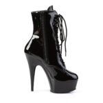 Plateau Stiefelette mit Schnürung und seitlichem Reißverschluss von Pleaser mit 15 cm Absatz in schwarz Lack.