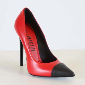 Zweifarbige italienische Designer-Leder Pumps, rot-schwarz mit 12,5 cm hohen High-Heel Absätzen.