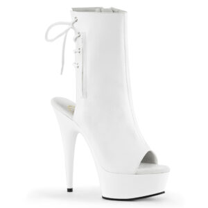 Offene zehenfreie Peep Toe Plateau Stiefelette mit Schnürung hinten von Pleaser mit 15 cm Absatz in weiss Kunstleder PU.