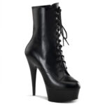 Plateau Stiefelette mit Schnürung und seitlichem Reißverschluss von Pleaser mit 15 cm Absatz in schwarz Leder.