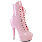 Plateau Stiefelette mit Schnürung und seitlichem Reißverschluss von Pleaser mit 15 cm Absatz in baby pink Lack.