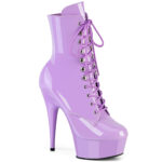 Plateau Stiefelette mit Schnürung und seitlichem Reißverschluss von Pleaser mit 15 cm Absatz in lavendel Lack.