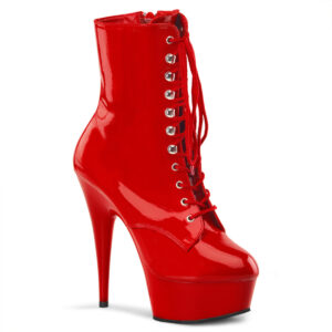 Plateau Stiefelette mit Schnürung und seitlichem Reißverschluss von Pleaser mit 15 cm Absatz in rot Lack.