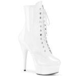 Plateau Stiefelette mit Schnürung und seitlichem Reißverschluss von Pleaser mit 15 cm Absatz in weiss Lack.