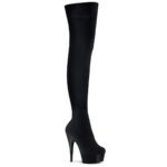 DELIGHT-3002 Overknee Stiefel mit Plateau in schwarzem Stretchsamt von Pleaser USA mit 15 cm Absatz und 4,5 cm Plateau.