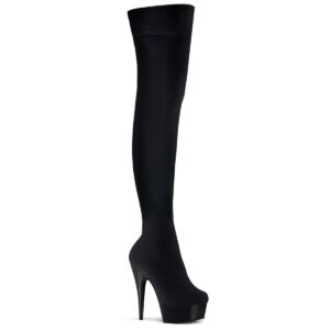 DELIGHT-3002 Overknee Stiefel mit Plateau in schwarzem Stretchsamt von Pleaser USA mit 15 cm Absatz und 4,5 cm Plateau.