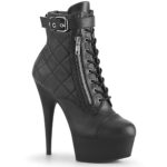 DELIGHT-600-05 High Heel Plateau Sneaker Booties mit Steppmuster von Pleaser USA, schwarz Kunstleder mit Reißverschluss, sowie 15 cm Absatz und 4,5 cm Plateau.