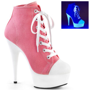 DELIGHT-600SK-02 High Heel Plateau Sneaker Booties Canvas pink mit Schnürung und Reißverschluss von Pleaser USA, sowie 15 cm Absatz und 4,5 cm Plateau.