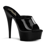 DELIGHT-601 Plateau Pantolette schwarz Lack von Pleaser USA mit 15 cm hohem High Heel Absatz und 4,5 cm Plateau. Die Lederinnensohle ist weichgepolstert.