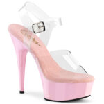 High Heels Riemchen Sandalette durchsichtig mit baby pink Plateau von Pleaser USA, 15 cm Absatz, 4,5 cm Plateau, weichgepolsterte Innensohle aus Leder.